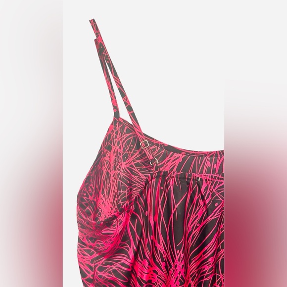 Cotton Candy Hot Pink Black Abstract  Pattern Asymmetric MIDI Dress Size Small - Picture 7 of 11